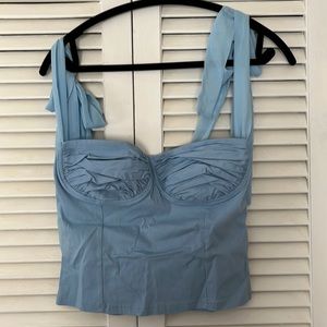 Baby blue fabric corset crop top with chiffon tie straps
